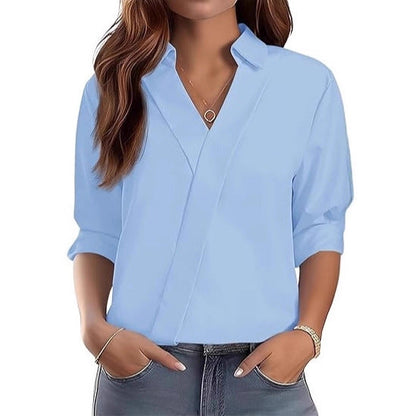 Damen Bluse V-Ausschnitt Strukturiertes Design Norvielle