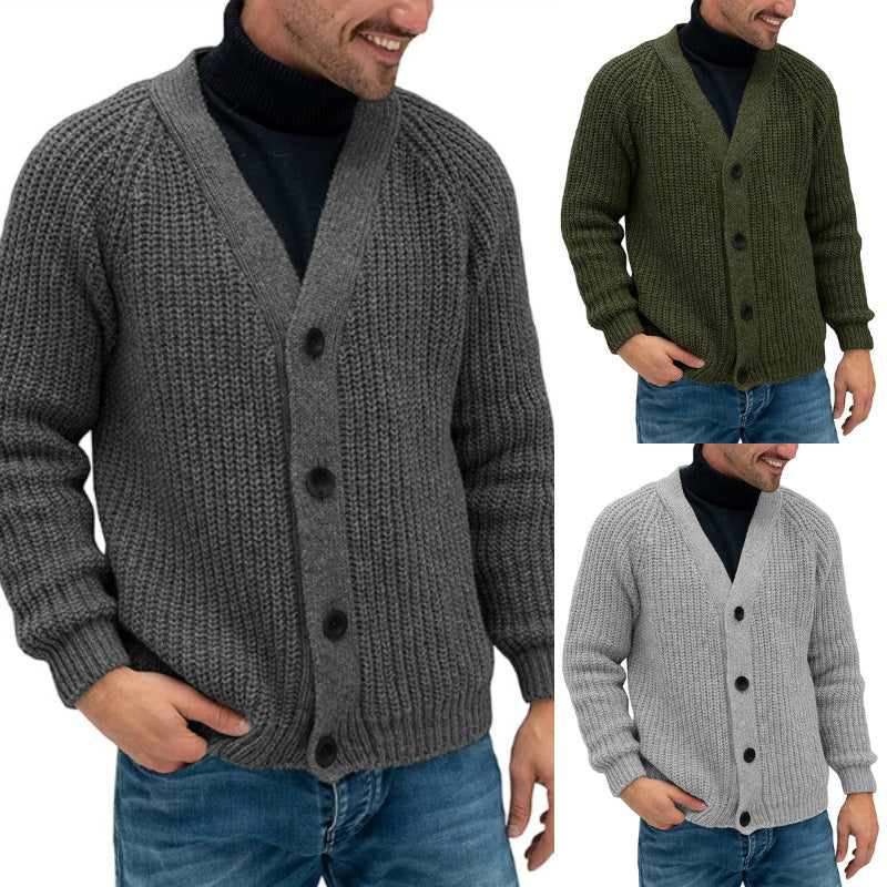 Herren Strickjacke Grobmaschen Elegante Knöpfe Beige