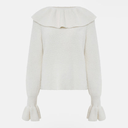 Damen Strickpullover Rüschenärmel Norvielle