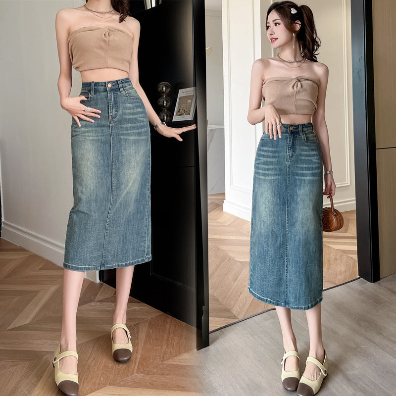 Damen Denimrock Lang Frontschlitz Blau - Norvielle