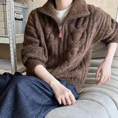 Damen Grobstrickpullover Norvielle Hochkragen Dekorativer