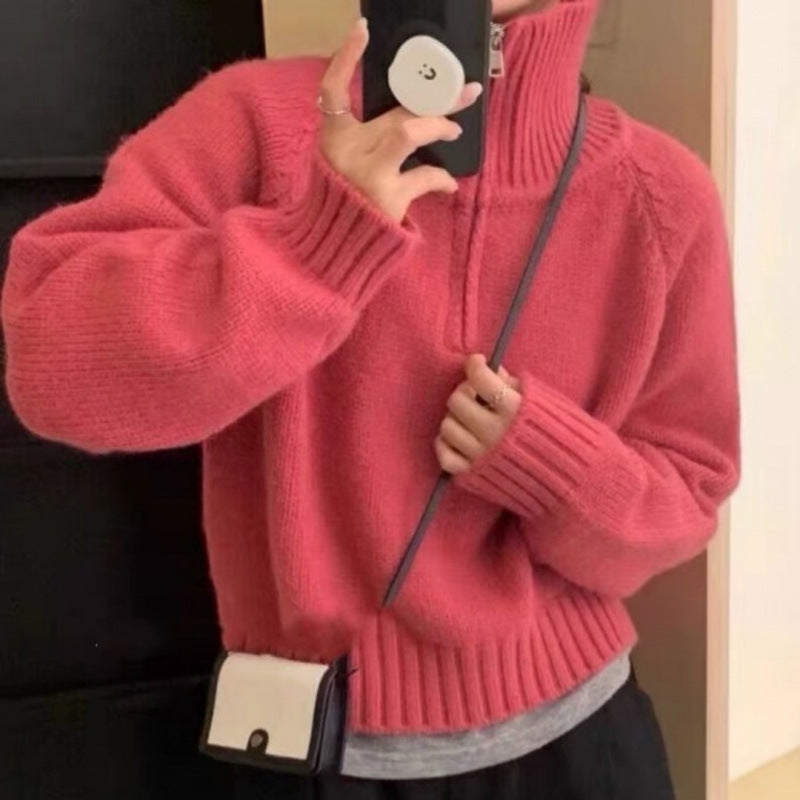 Damen Strickpullover Hochgeschlossener Reißverschluss Norvielle