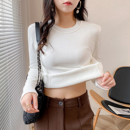 Damen Langarmshirt Rippstruktur Cropped Norvielle