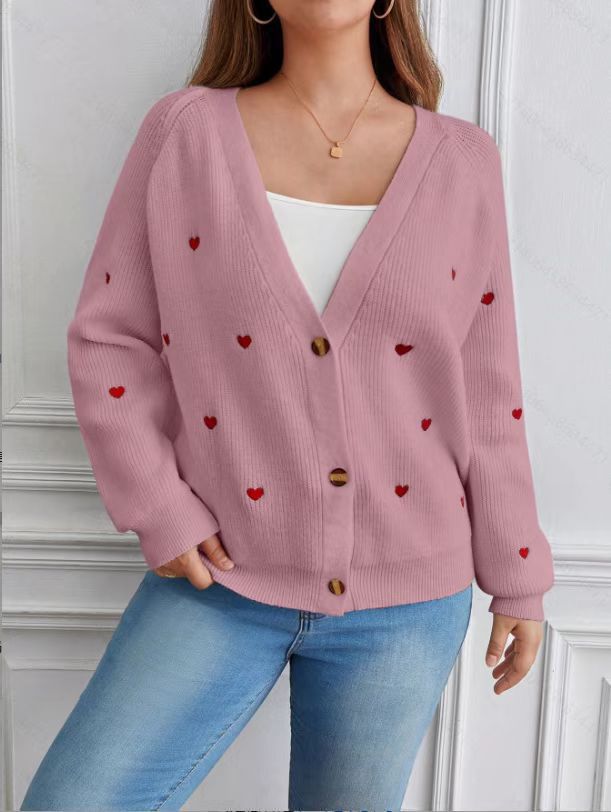 Damen Strickjacke mit Herzapplikationen und Knöpfen Norvielle
