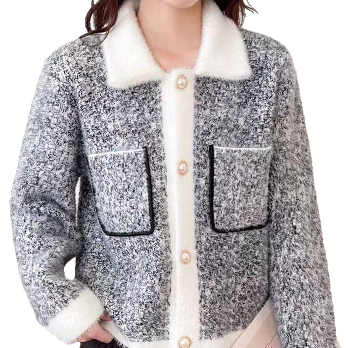 Damen Jacke Kuschelig Kontrasttaschen Norvielle