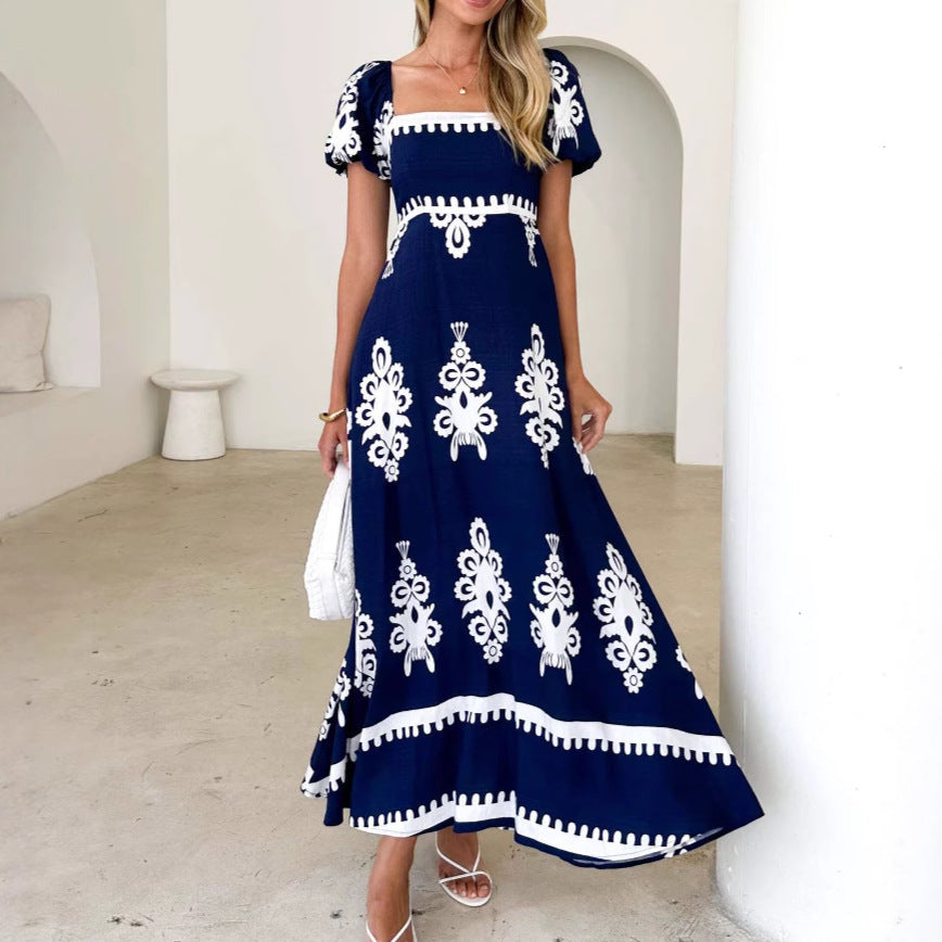 Damen Maxikleid Puffärmel Grafisches Muster Norvielle - Norvielle