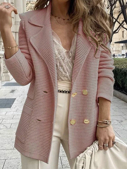 Damen Strickblazer Doppelknopfleiste Strukturiert Anthrazit