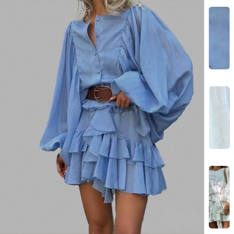 Damen Rüschenkleid Voluminöse Ärmeln Norvielle - Norvielle