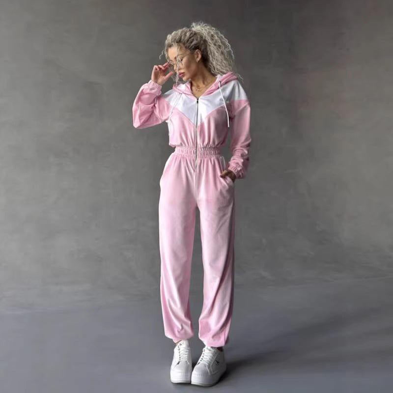 Damen Fleece Sportanzug Modern Reißverschluss Elastischer Bund