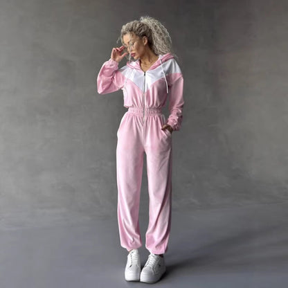 Damen Fleece Sportanzug Modern Reißverschluss Elastischer Bund