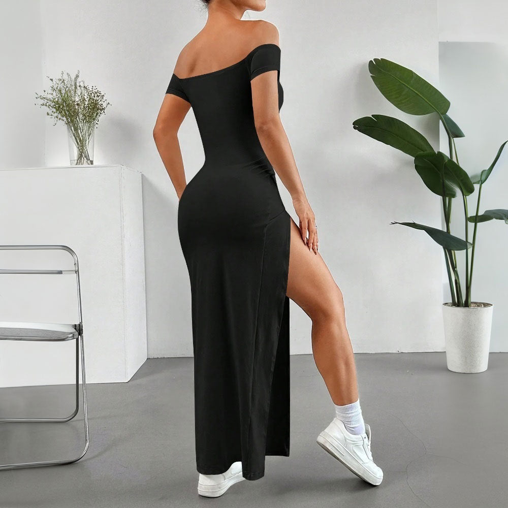 Damen Maxikleid Schulterfrei Hochschlitz Norvielle