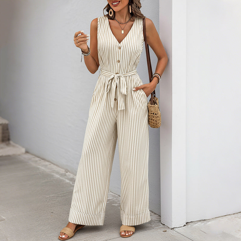 Damen Jumpsuit Breite Beine Taillengürtel Norvielle - Norvielle
