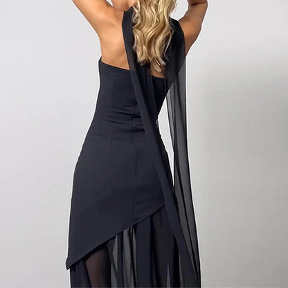 Damen Maxikleid Asymmetrisch Transparenter Überrock Norvielle