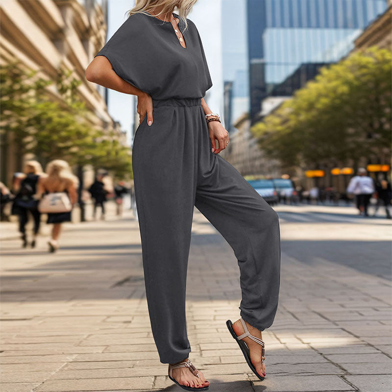 Damen Jumpsuit Weites Bein Komfort Taillengürtel Norvielle