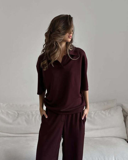 Damen Bluse Weit Schnitt Eleganter Kragen