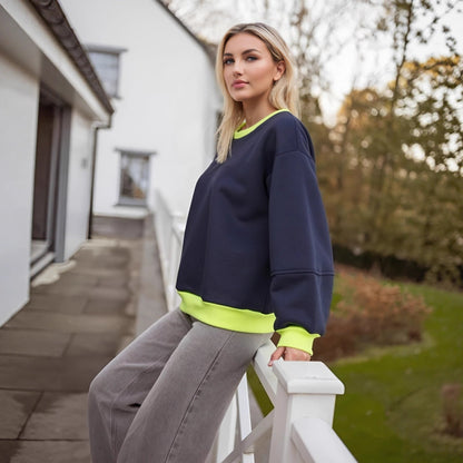 Damen Sweatshirt Kontrastbündchen Moderner Schnitt Norvielle
