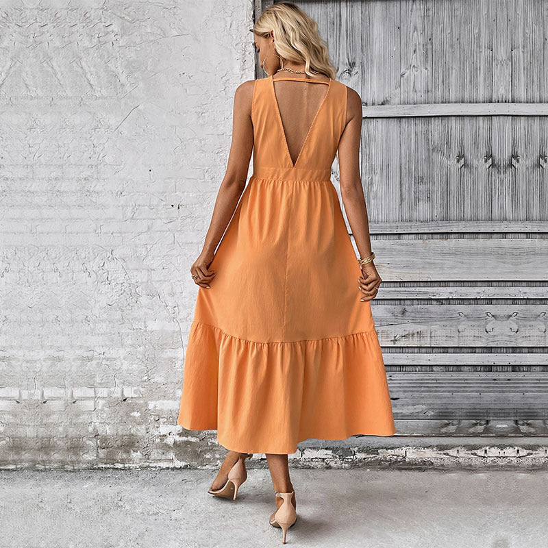 Damen Wickelkleid Midi Knöpfe Volant Elegantes Design