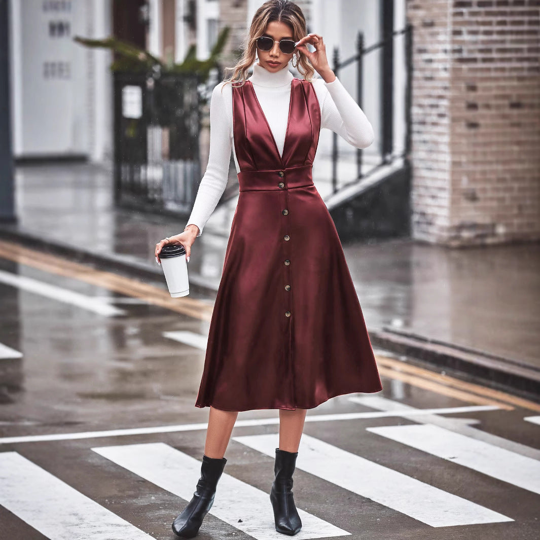 Damen Midikleid Taillierter Schnitt Knöpfe Norvielle