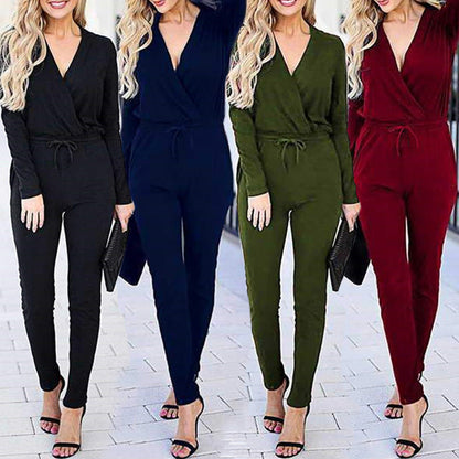Damen Wickel-Jumpsuit Taillenzug Norvielle