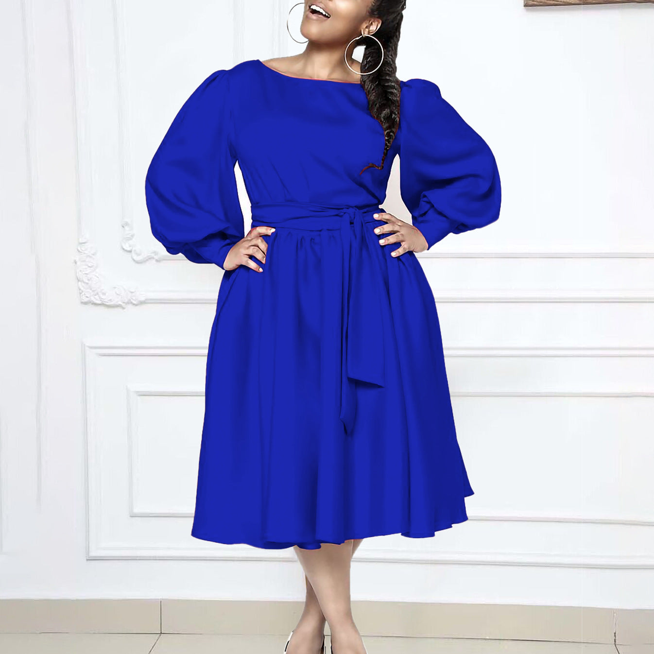 Damen Maxikleid Wickelgürtel Voluminöse Ärmel Norvielle