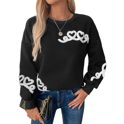 Damen Pullover Locker Herzen-Applikation Norvielle