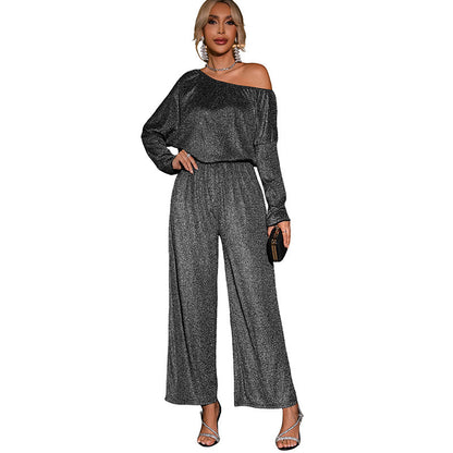 Damen Jumpsuit Glitzer Oberdesign Weit Norvielle