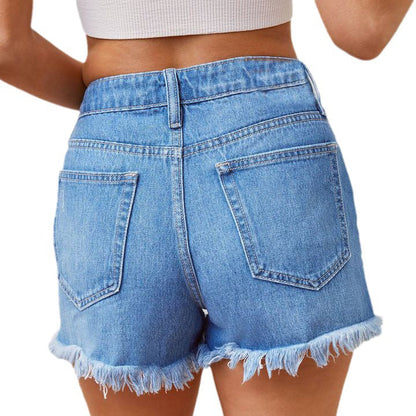 Damen Destroyed Denim-Shorts mit Fransen