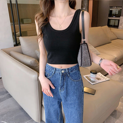 Damen Crop- V-Ausschnitt Rippdetails Norvielle
