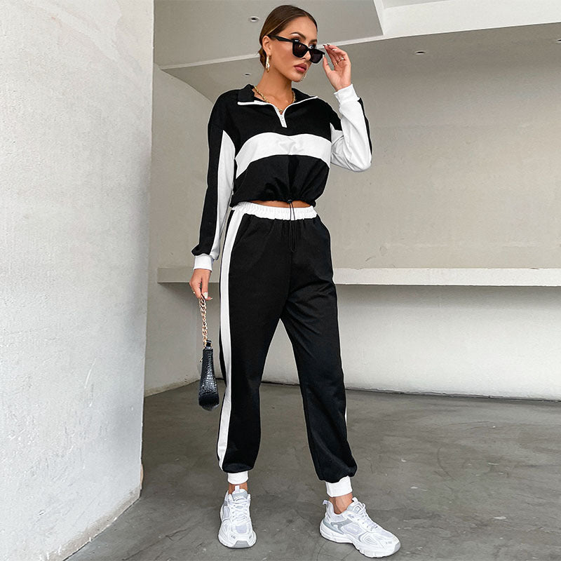 Damen Sportliches Trackset Elastischer Bund Kontraststreifen