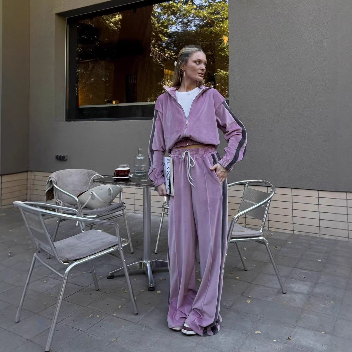 Damen Velours-Jogginganzug Sportlich Elastisch