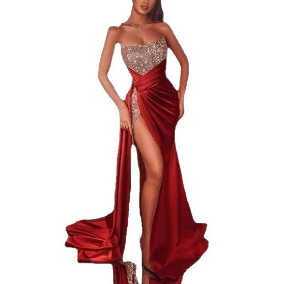 Damen Abendkleid Schimmer Oberteil Schlitz Norvielle