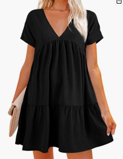 Damen V-Ausschnitt Kleid Weit schwingender Saum Norvielle