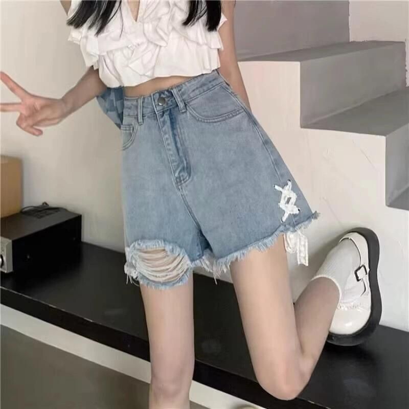 Damen Jeansshorts Destroyed Effekt Dunkelblau