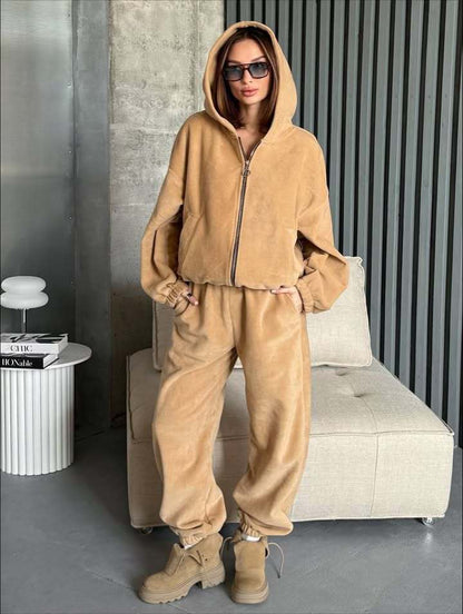 Damen Velours-Jogginganzug mit Kapuze und Reißverschluss Norvielle