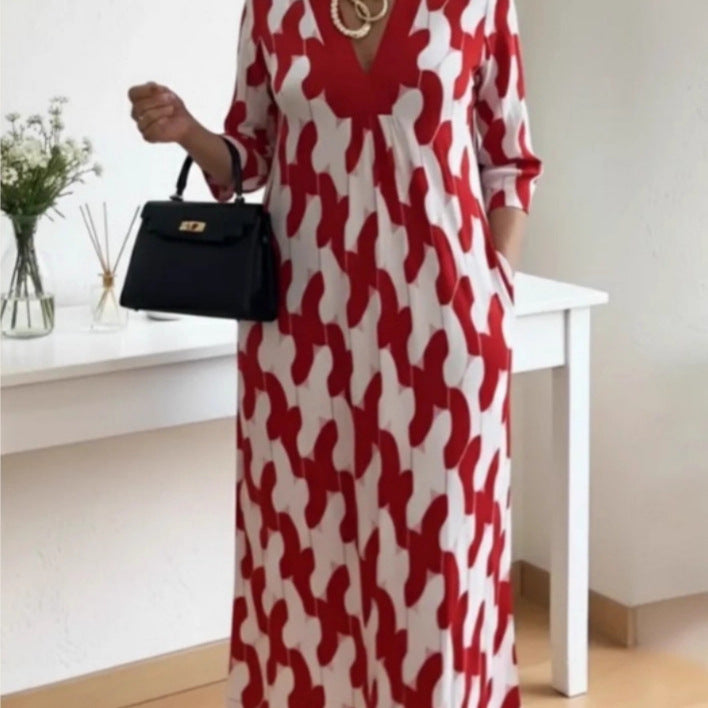 Damen Maxikleid V-Ausschnitt Baumwolle