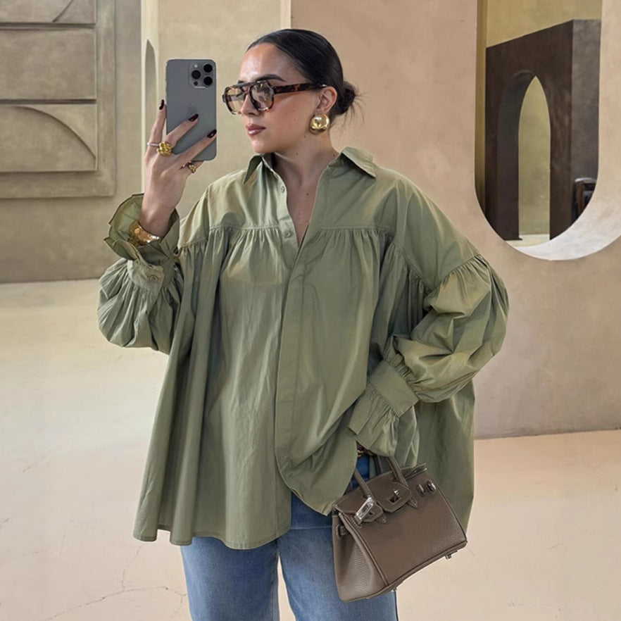 Damen Oversized Bluse Raffungen Norvielle - Norvielle