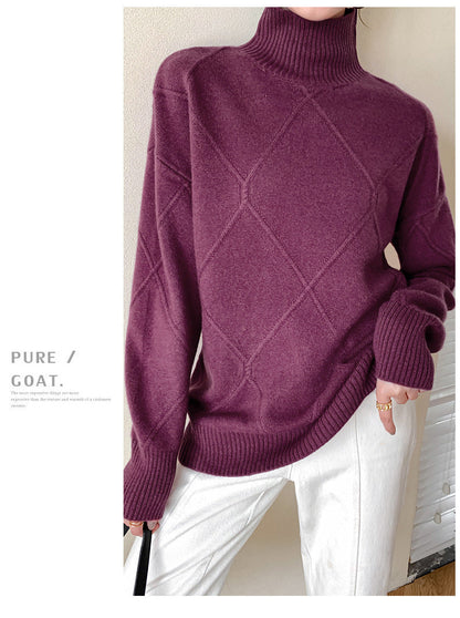 Damen Pullover Hochgeschlossener Kragen Strukturiertes Rautenmuster