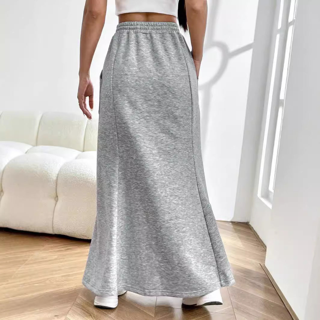 Damen Maxi-Rock Elastischer Bund Praktische Taschen