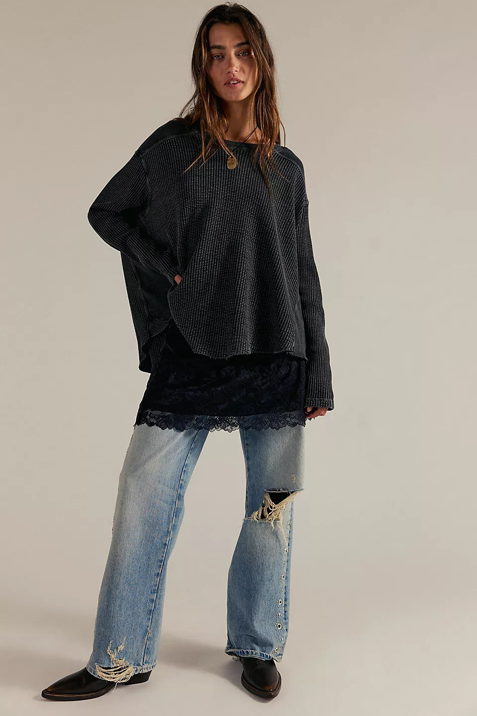 Damen Oversized Pullover Strukturiert Norvielle Beige