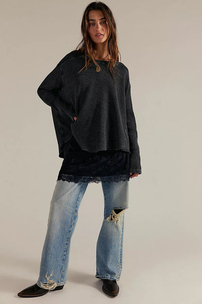 Damen Oversized Pullover Strukturiert Norvielle Beige