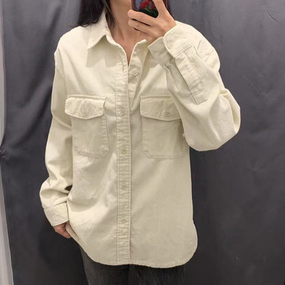 Damen Kordjacke Lässig Brusttaschen Beige