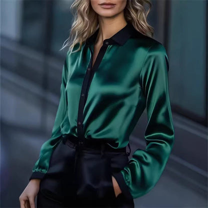 Damen Satinbluse Kontrastkragen Norvielle