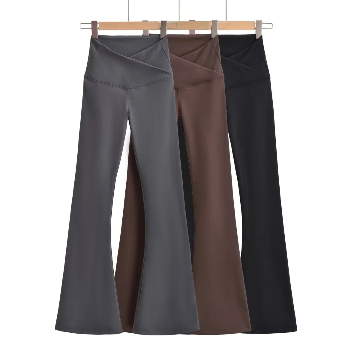 Damen Flared Leggings Hochtaillig Elegant Schwarz Norvielle - Norvielle