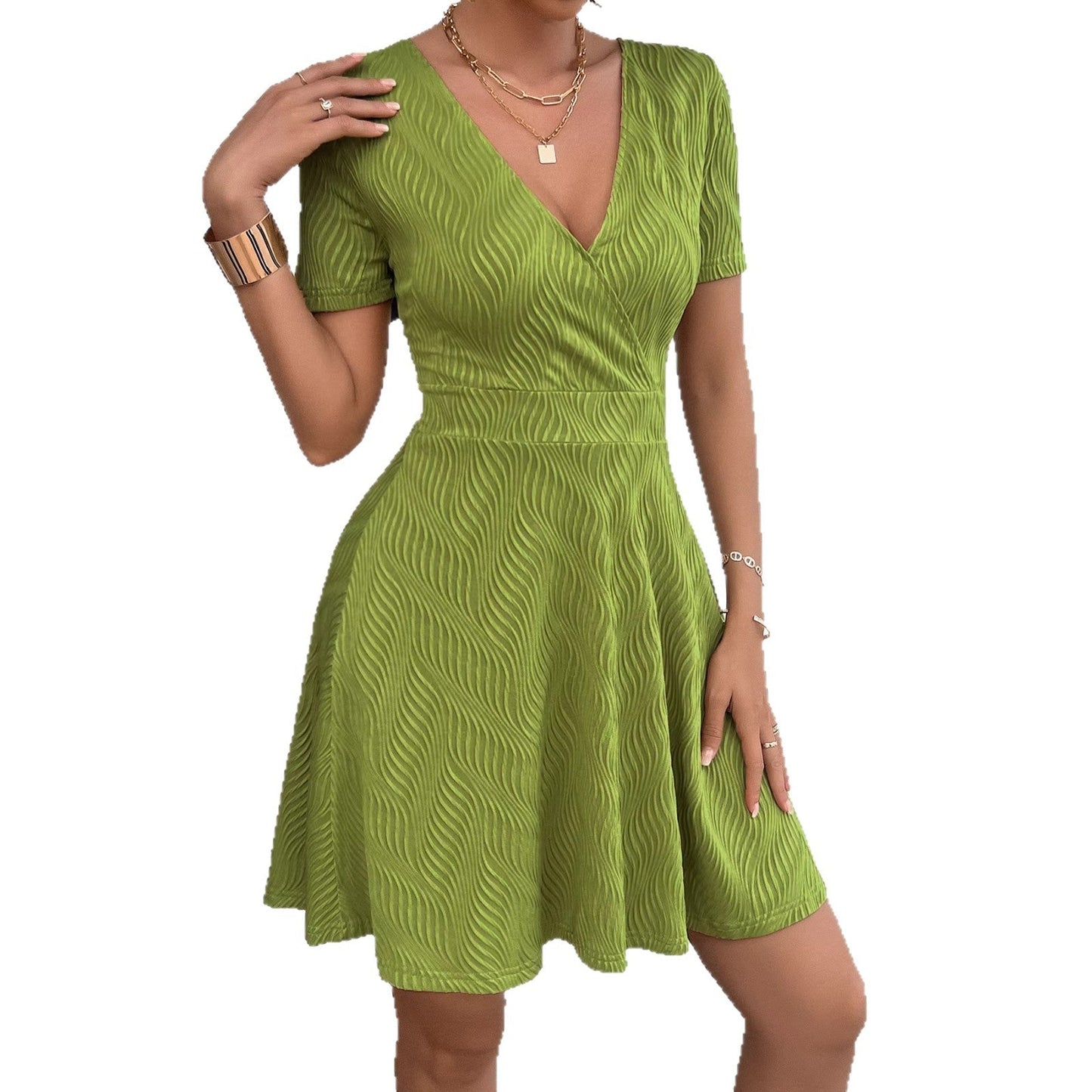 Damen Wickelkleid V-Ausschnitt Fließender Stoff