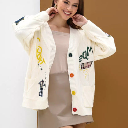 Damen Strickjacke Bunt Stickerei