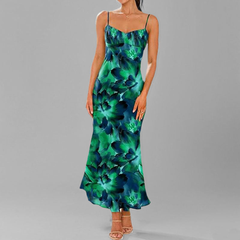 Damen Maxikleid Fließend Floralmuster Rüschensaum Norvielle