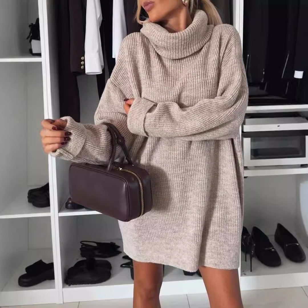 Damen Strickpullover Kuschelig Hochkragen Beige Norvielle