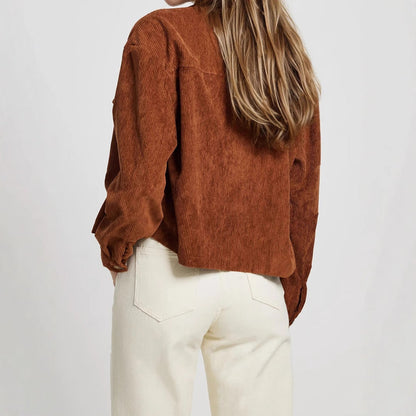 Damen Cordjacke Lässiger Schnitt Mit Taschen