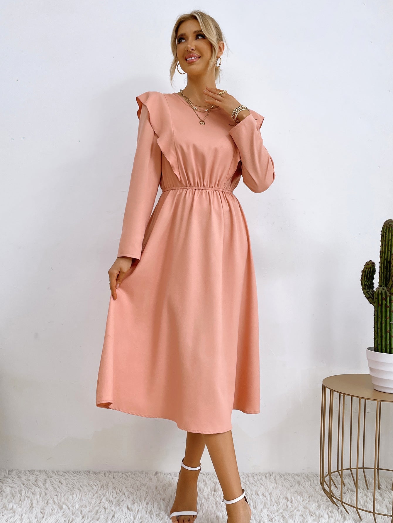 Damen Maxikleid Rüschendetails Elastischer Taillenbund Norvielle