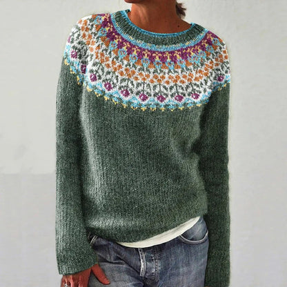 Damen Pullover Floralmuster Jacquard Weit Norvielle